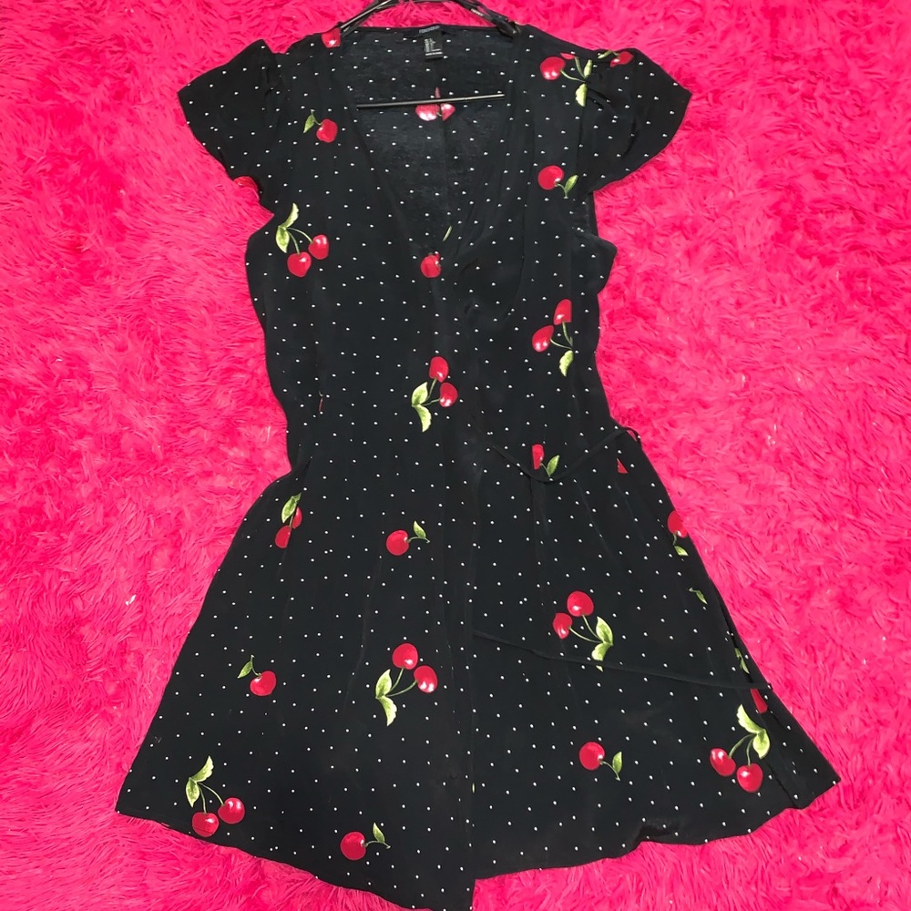forever 21 cherry print wrap dress
